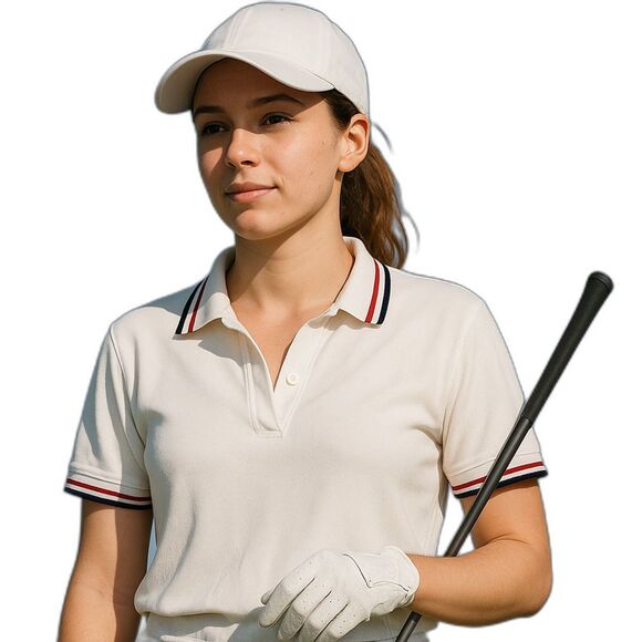 NEW POL Woman's Small White Cotton Short Sleeve Polo Shirt Red Black Stripe Trim - Picture 1 of 15